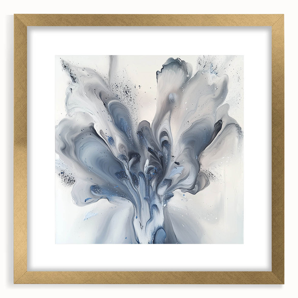 Abstract floral frame with a gold mat showcasing vibrant colors and intricate designs, perfect for enhancing modern home decor and adding elegance to any room.
