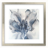 Abstract floral frame with a silver mat, showcasing vibrant colors and intricate designs, perfect for modern home decor or art gallery displays. Ideal for enhancing any room's aesthetic appeal.