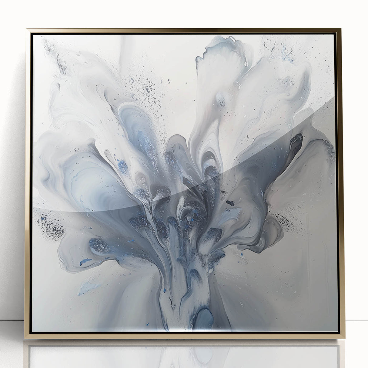 Framed acrylic artwork showcasing vibrant abstract floral patterns in gold tones, ideal for modern home decor. Perfect for adding elegance to any space.