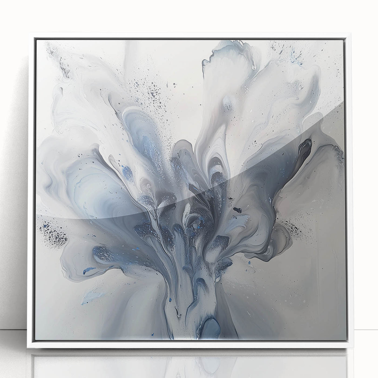 Framed acrylic artwork showcasing vibrant abstract florals in a modern white frame, ideal for enhancing contemporary home decor and adding a splash of color.
