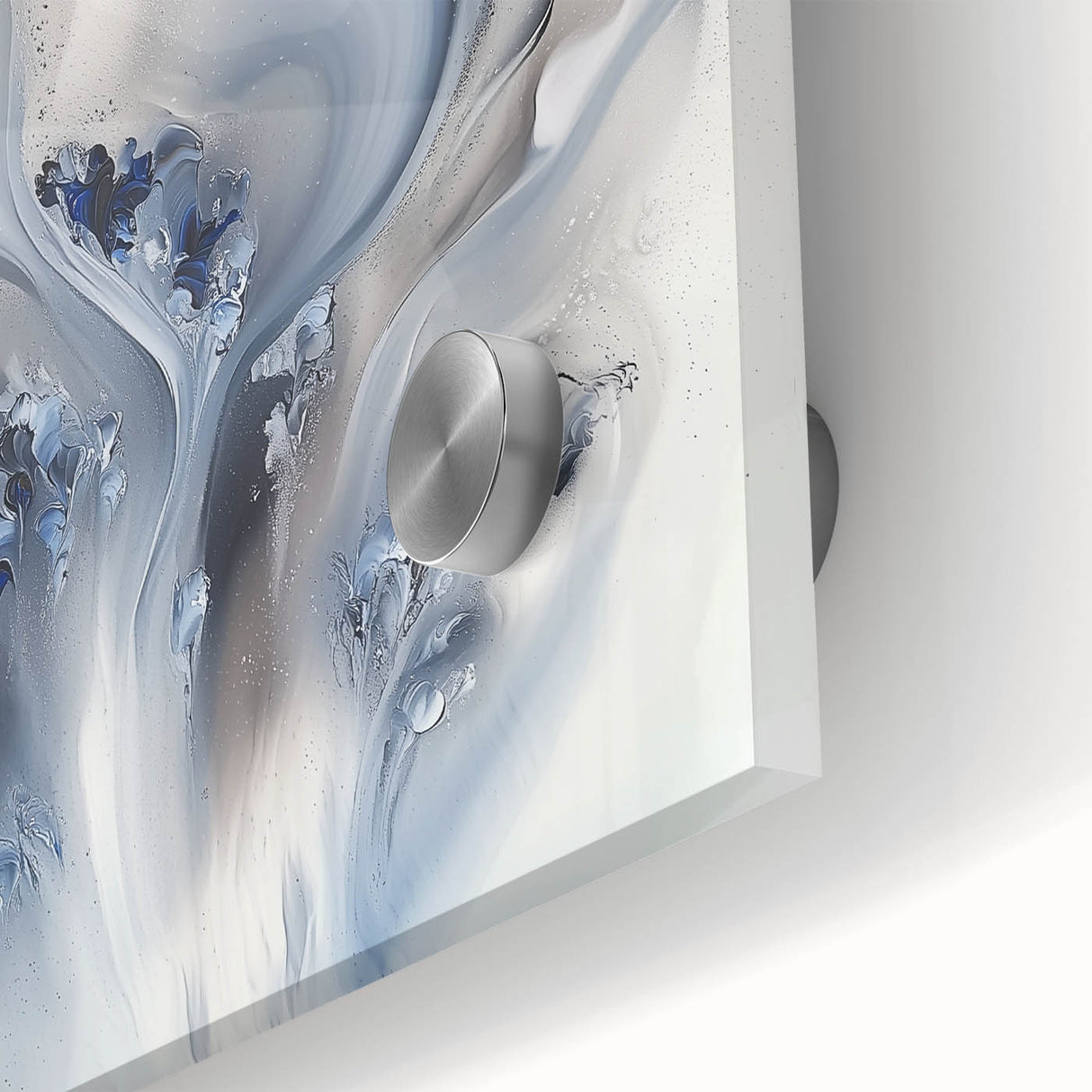 Close-up of vibrant abstract floral artwork on acrylic glass, showcasing intricate details in bold colors, ideal for modern home decor and artistic displays.