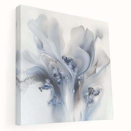 Abstract floral design on stretched canvas, showcasing vibrant colors and intricate patterns, viewed from the side to highlight its depth and texture. Perfect for modern home decor.