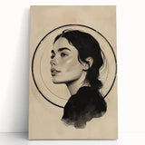 Abstract minimalist wall art on stretched canvas, featuring soft pastel colors and geometric shapes, elegantly leaning against a neutral wall, perfect for modern decor.