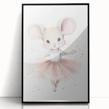 Ballerina Mouse Girls Room Wall Art - Soft Pastel Nursery Print