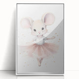 Ballerina Mouse Girls Room Wall Art - Soft Pastel Nursery Print