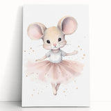 Ballerina Mouse Girls Room Wall Art - Soft Pastel Nursery Print