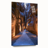 Acrylic landscape artwork depicting colorful cave formations, viewed from the side without pins, showcasing vibrant hues and intricate details, perfect for modern home decor.