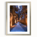 Framed silver landscape artwork featuring a cave scene, elegantly matted and displayed from a front view, perfect for home decor and art enthusiasts.