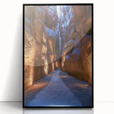 Framed acrylic artwork showcasing a stunning cave landscape in vibrant colors, featuring intricate details and a sleek black frame, perfect for modern decor.