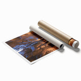 Rolled print showcasing a vibrant landscape of colorful caves, emphasizing rich textures and earthy tones, ideal for enhancing home decor. Packaged securely for delivery.