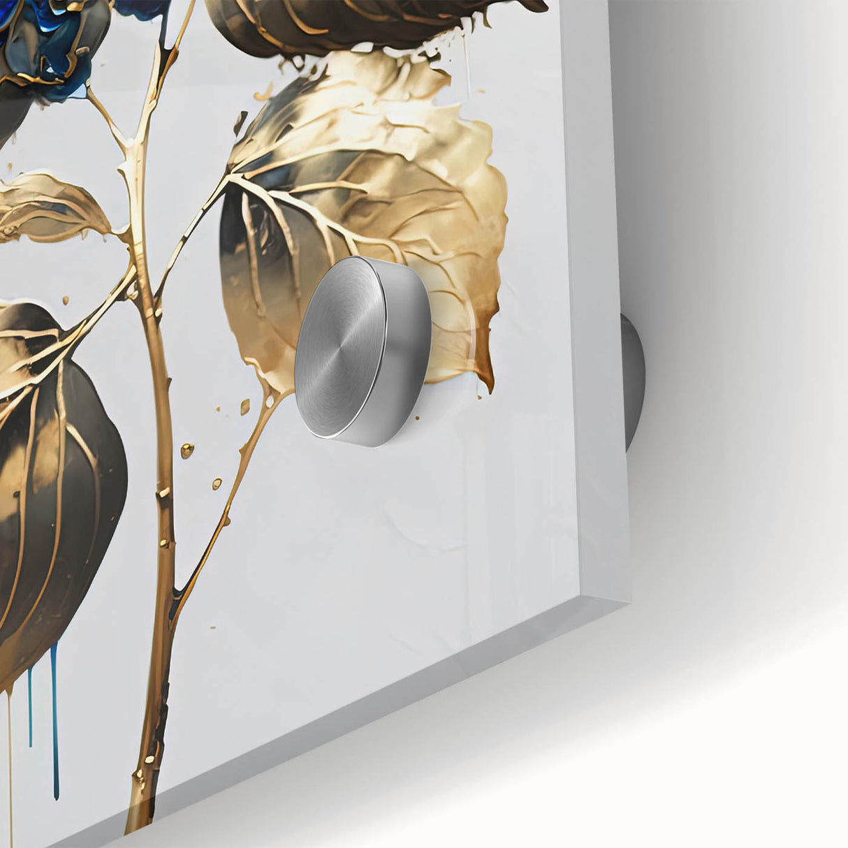 Modern Floral Canvas Wall Art – Blue Hydrangea & Gold Accents