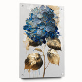 Modern Floral Canvas Wall Art – Blue Hydrangea & Gold Accents
