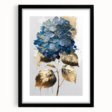 Modern Floral Canvas Wall Art – Blue Hydrangea & Gold Accents