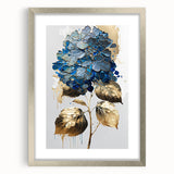 Modern Floral Canvas Wall Art – Blue Hydrangea & Gold Accents
