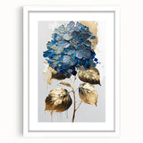 Modern Floral Canvas Wall Art – Blue Hydrangea & Gold Accents
