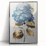 Modern Floral Canvas Wall Art – Blue Hydrangea & Gold Accents