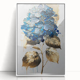 Modern Floral Canvas Wall Art – Blue Hydrangea & Gold Accents