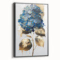 Modern Floral Canvas Wall Art – Blue Hydrangea & Gold Accents