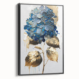 Modern Floral Canvas Wall Art – Blue Hydrangea & Gold Accents