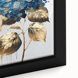Modern Floral Canvas Wall Art – Blue Hydrangea & Gold Accents