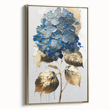 Modern Floral Canvas Wall Art – Blue Hydrangea & Gold Accents