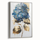 Modern Floral Canvas Wall Art – Blue Hydrangea & Gold Accents