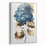 Modern Floral Canvas Wall Art – Blue Hydrangea & Gold Accents