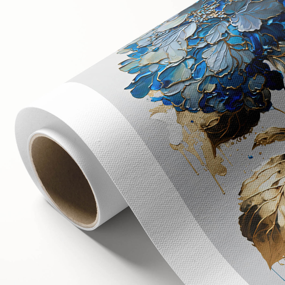 Modern Floral Canvas Wall Art – Blue Hydrangea & Gold Accents