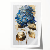 Modern Floral Canvas Wall Art – Blue Hydrangea & Gold Accents