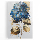 Modern Floral Canvas Wall Art – Blue Hydrangea & Gold Accents