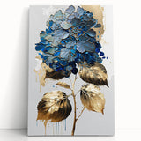 Modern Floral Canvas Wall Art – Blue Hydrangea & Gold Accents