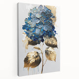 Modern Floral Canvas Wall Art – Blue Hydrangea & Gold Accents