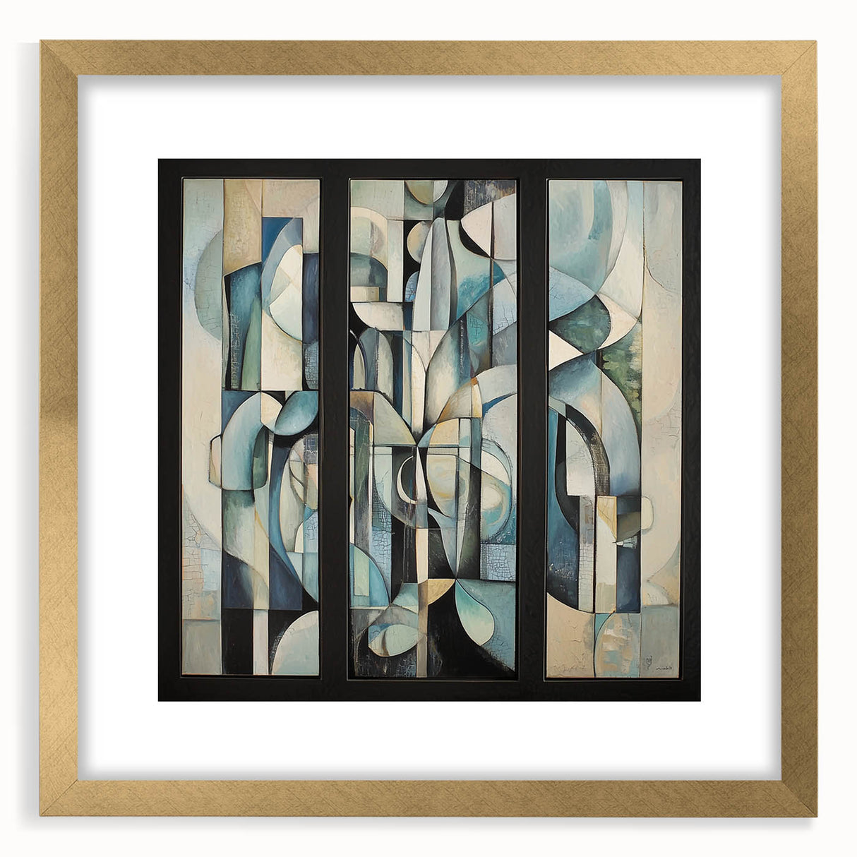 Abstract geometric frame showcasing a gold mat and sleek design, perfect for modern decor. Ideal for gallery walls or as a stylish gift option.