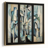 Abstract geometric framed canvas art showcasing a modern design in silver and gold tones. Perfect for contemporary decor, adding elegance to any space.