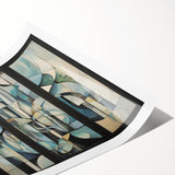 Rolled abstract geometric canvas print showcasing vibrant colors and intricate patterns, ideal for modern decor, securely packaged in a protective tube.