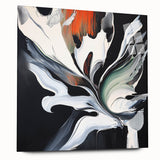 Abstract acrylic glass artwork displaying vibrant splatters in shades of blue, yellow, and red, set in a side view without pins, perfect for modern decor.