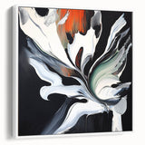 Framed canvas artwork displaying abstract splatters in vibrant colors on a white background, showcasing a modern artistic design ideal for contemporary decor.