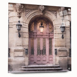 Acrylic print of a large abstract door design in muted earth tones, ideal for dining room decor.