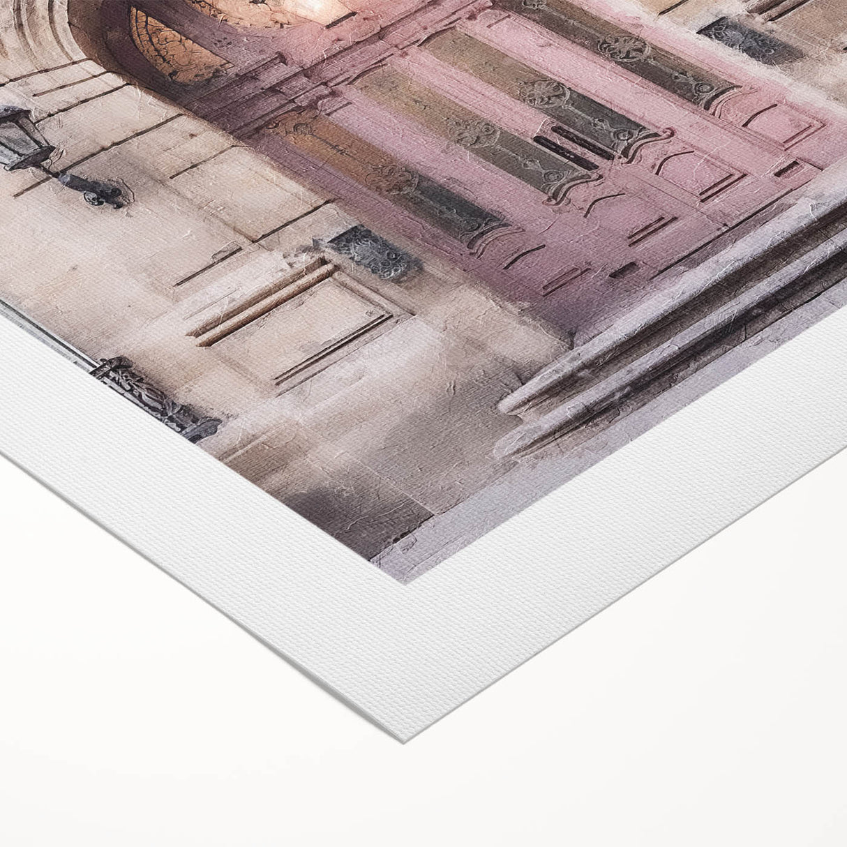 Art deco poster of a French door design in muted earth tones on rolled canvas, suitable for dining room wall art.
