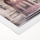 Art deco poster of a French door design in muted earth tones on rolled canvas, suitable for dining room wall art.