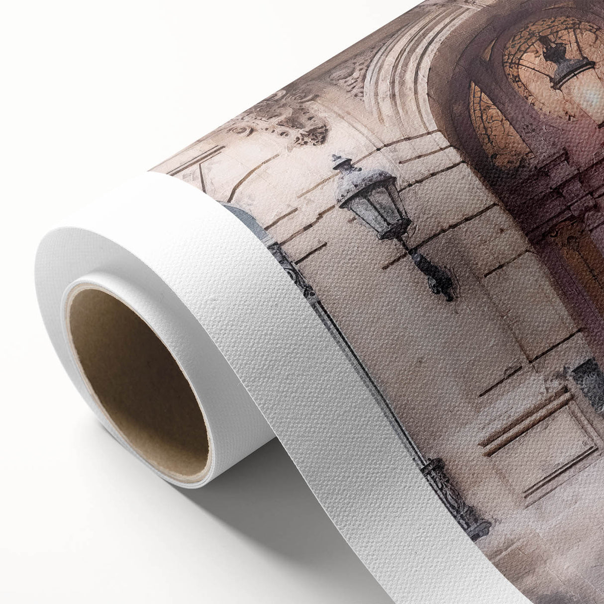Art Deco style door design in muted beige and brown tones on rolled canvas, ideal for nursery wall art.