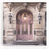 Black and white photo of a French door architecture on stretched canvas, suitable as large kitchen wall art.