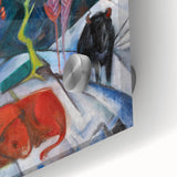 Expressionist Winter Scene – Vibrant Red Bison Abstract Canvas Art