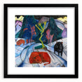 Expressionist Winter Scene – Vibrant Red Bison Abstract Canvas Art