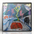 Expressionist Winter Scene – Vibrant Red Bison Abstract Canvas Art