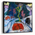 Expressionist Winter Scene – Vibrant Red Bison Abstract Canvas Art