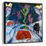 Expressionist Winter Scene – Vibrant Red Bison Abstract Canvas Art
