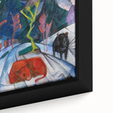 Expressionist Winter Scene – Vibrant Red Bison Abstract Canvas Art