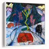 Expressionist Winter Scene – Vibrant Red Bison Abstract Canvas Art