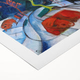 Expressionist Winter Scene – Vibrant Red Bison Abstract Canvas Art